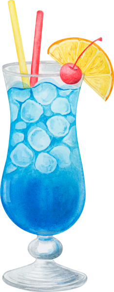 Blue Lagoon cocktail. Watercolor illustration of alcohol dri