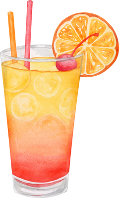 Tequila Sunrise cocktail. Watercolor illustration of alcohol