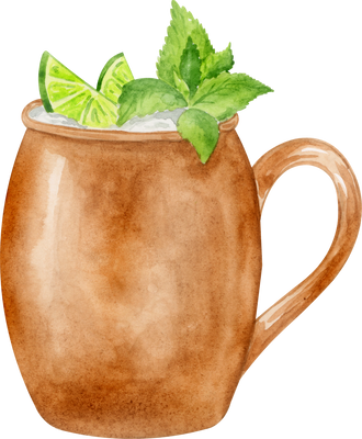 Moscow Mule Cocktail. Watercolor illustration of alcohol dri